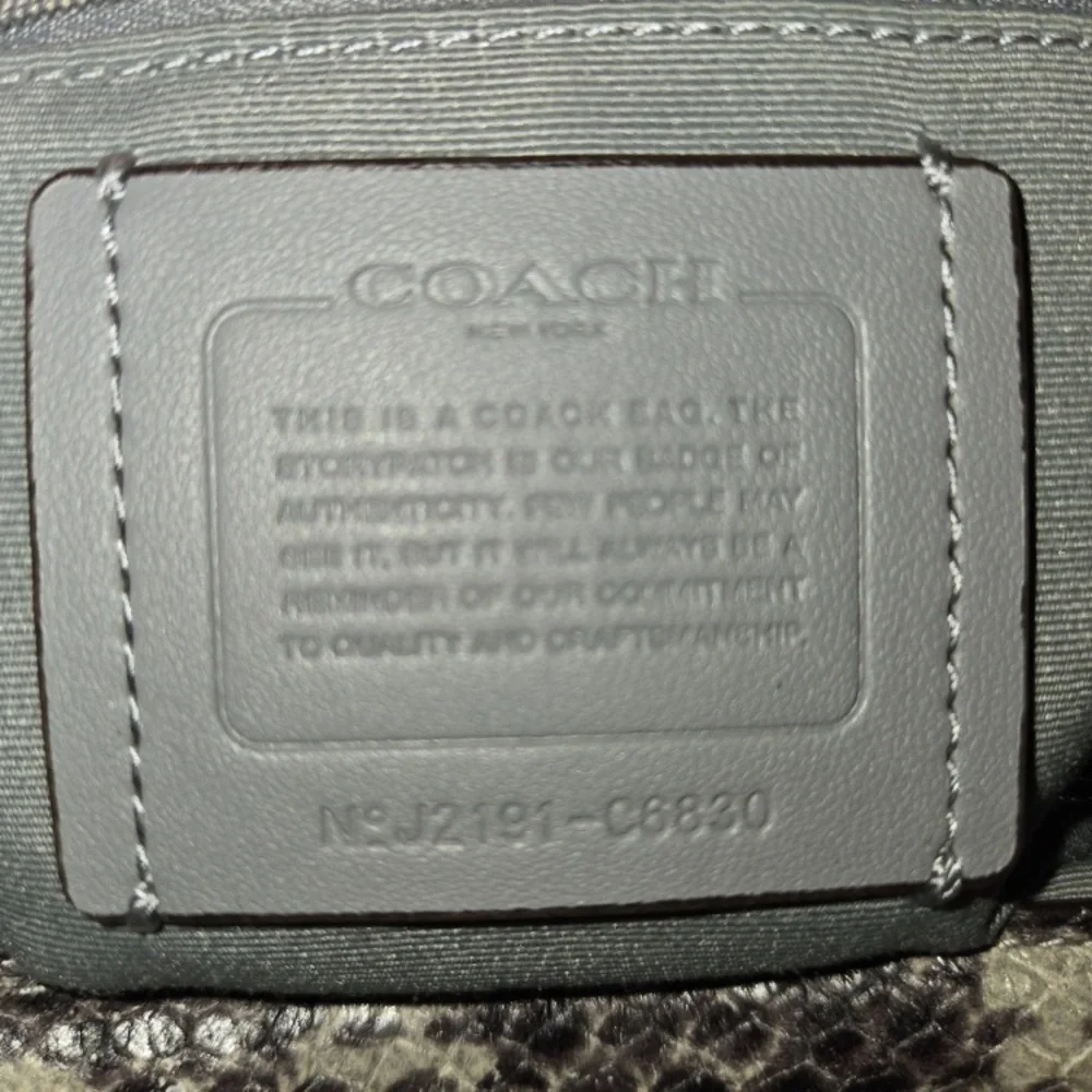 Coach Pebbled Leather Gray Hobo Shoulder Bag with Exotic Snakeskin-Embossed Trim